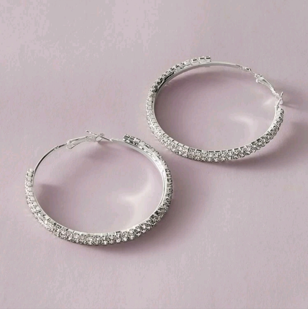 Silver Rhinestone Hoop Earrings
